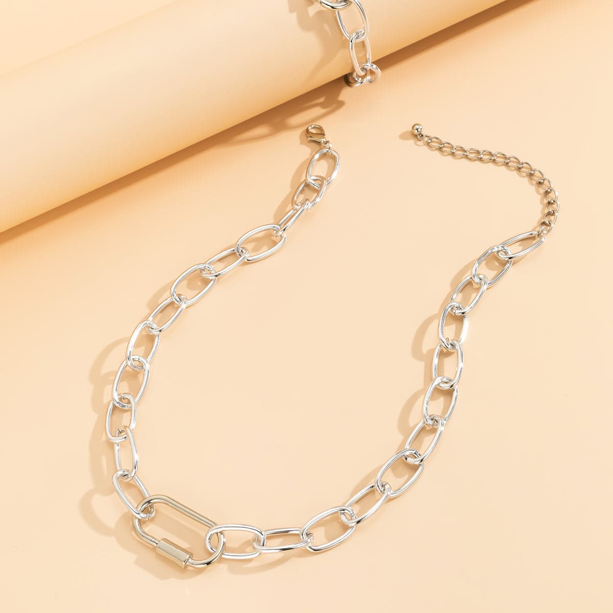 Silver-Plated Chunky Cable Chain and Bracelet Set, jewelry gift sets for women, botanical inspired, styled look