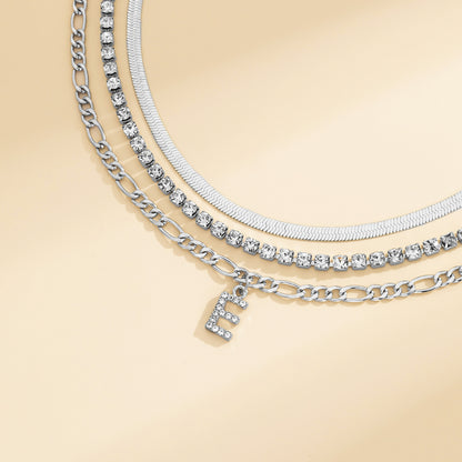 Cubic Zirconia and Silver-Plated Letter 'E' Chain Link Necklace Set, jewelry gift sets for women, lifestyle look