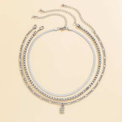 Cubic Zirconia and Silver-Plated Letter 'E' Chain Link Necklace Set, jewelry gift sets for women, styled look