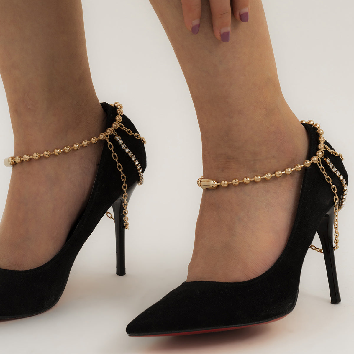 Cubic Zirconia & 18K Gold-Plated Layered Anklet