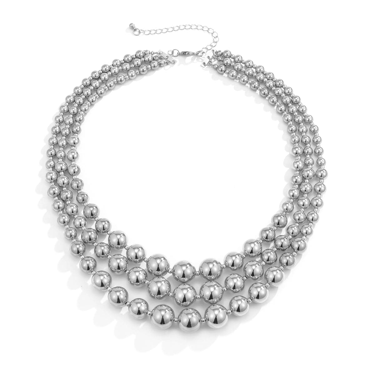 Silver-Plated Bead Chain Layered Necklace, silver pendant necklace for women, botanical inspired, side view