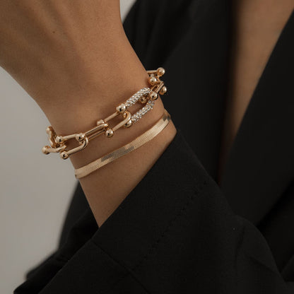Cubic Zirconia and 18K Gold-Plated Vachette and Snake Chain Bracelet Set, jewelry gift sets for women, side view