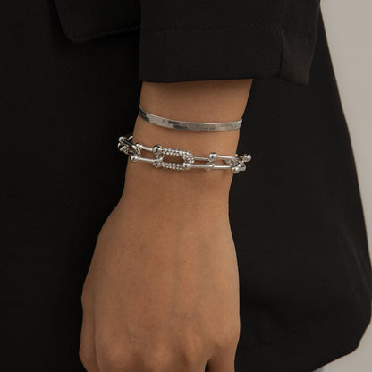 Cubic Zirconia and Silver-Plated Vachette and Snake Chain Bracelet Set, jewelry gift sets for women, side view
