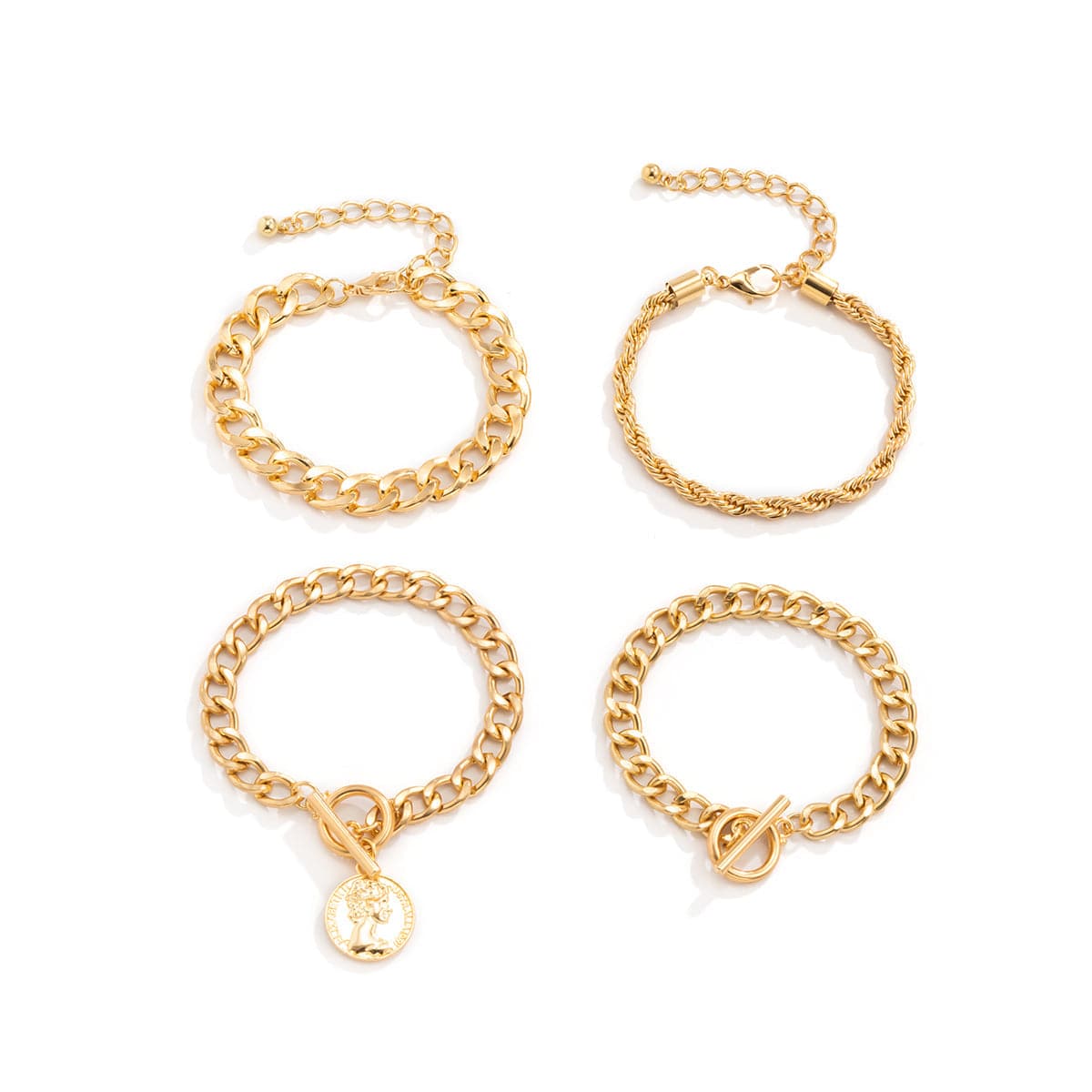 18K Gold-Plated Coin Toggle Chain Bracelet Set, jewelry gift sets for women, elegant gift for her, lifestyle look