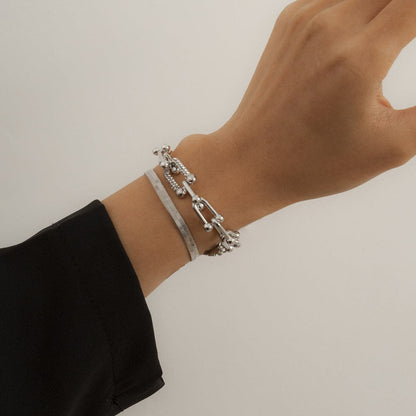 Cubic Zirconia and Silver-Plated Vachette and Snake Chain Bracelet Set, jewelry gift sets for women, lifestyle look