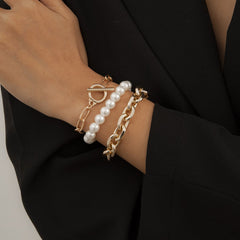 Pearl & 18K Gold-Plated Bracelet Set