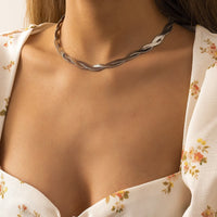 Silvertone Crossing Snake Choker Necklace