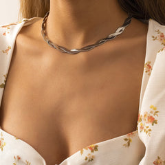 Silver-Plated Crossing Snake Choker Necklace