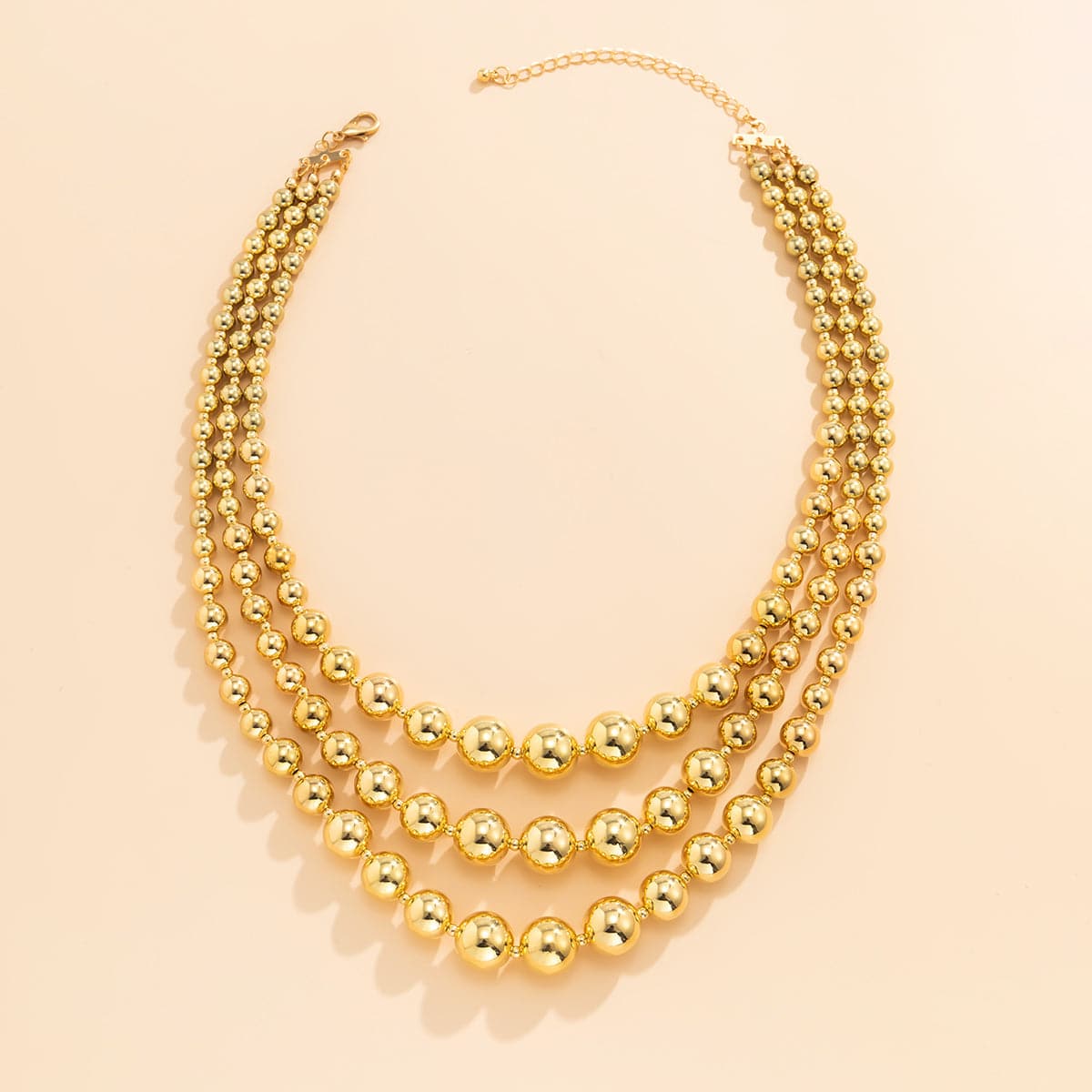 18K Gold-Plated Layered Beaded Necklace, gold pendant necklace for women, everyday style, detail close-up