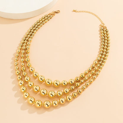 18K Gold-Plated Layered Beaded Necklace, gold pendant necklace for women, everyday style, styled look