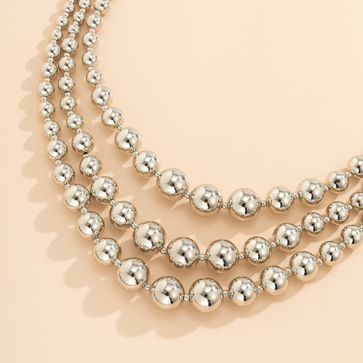 Silver-Plated Bead Chain Layered Necklace, silver pendant necklace for women, botanical inspired, lifestyle look