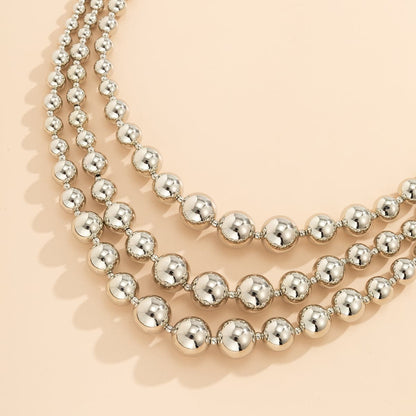 Silver-Plated Bead Chain Layered Necklace, silver pendant necklace for women, botanical inspired, lifestyle look