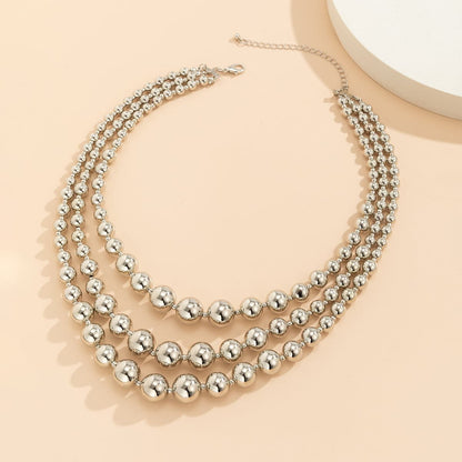 Silver-Plated Bead Chain Layered Necklace, silver pendant necklace for women, botanical inspired, styled look