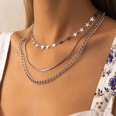 Silver-Plated Linking Star Layered Necklace