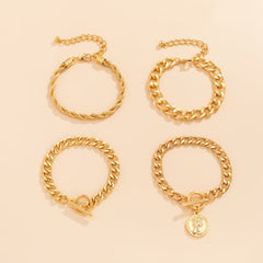 18K Gold-Plated Coin Toggle Chain Bracelet Set
