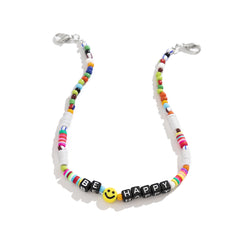 White & Yellow 'Be Happy' Smiley Face Beaded Anklet