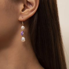 Purple Howlite & Pearl 18K Gold-Plated Drop Earrings