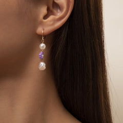 Purple Howlite & Pearl 18K Gold-Plated Drop Earrings