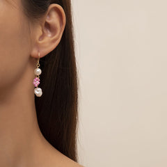 Pearl & Pink Howlite 18 Gold-Plated Flower Tiered Drop Earrings