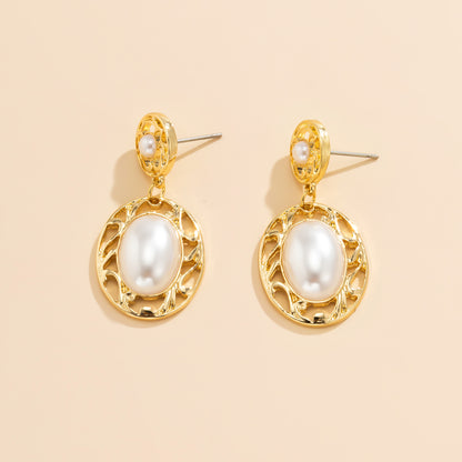 Pearl and 18K Gold-Plated Filigree Drop Earrings, gold drop earrings for women, botanical inspired, side view