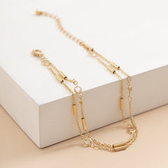 Cubic Zirconia & 18K Gold-Plated Tube Layered Anklet