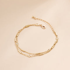 Cubic Zirconia & 18K Gold-Plated Tube Layered Anklet