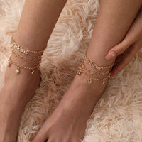 Cubic Zirconia & 18k Gold-Plated Open Heart Star Anklet Set