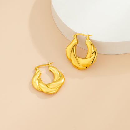 18K Gold-Plated Twist-Accent Huggie Earrings, gold huggie earrings, vintage-inspired design, side view