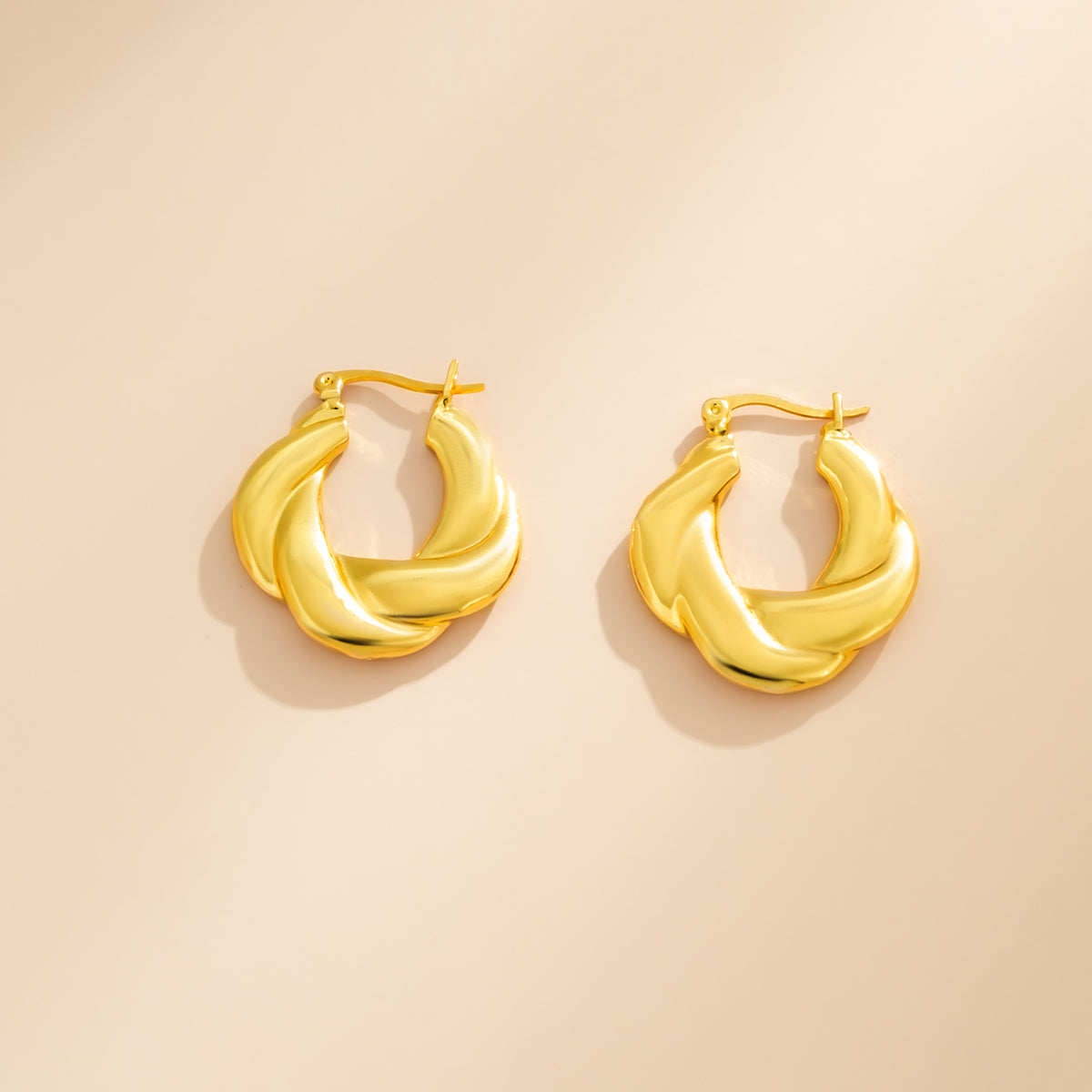 18K Gold-Plated Twist-Accent Huggie Earrings, gold huggie earrings, vintage-inspired design, detail close-up