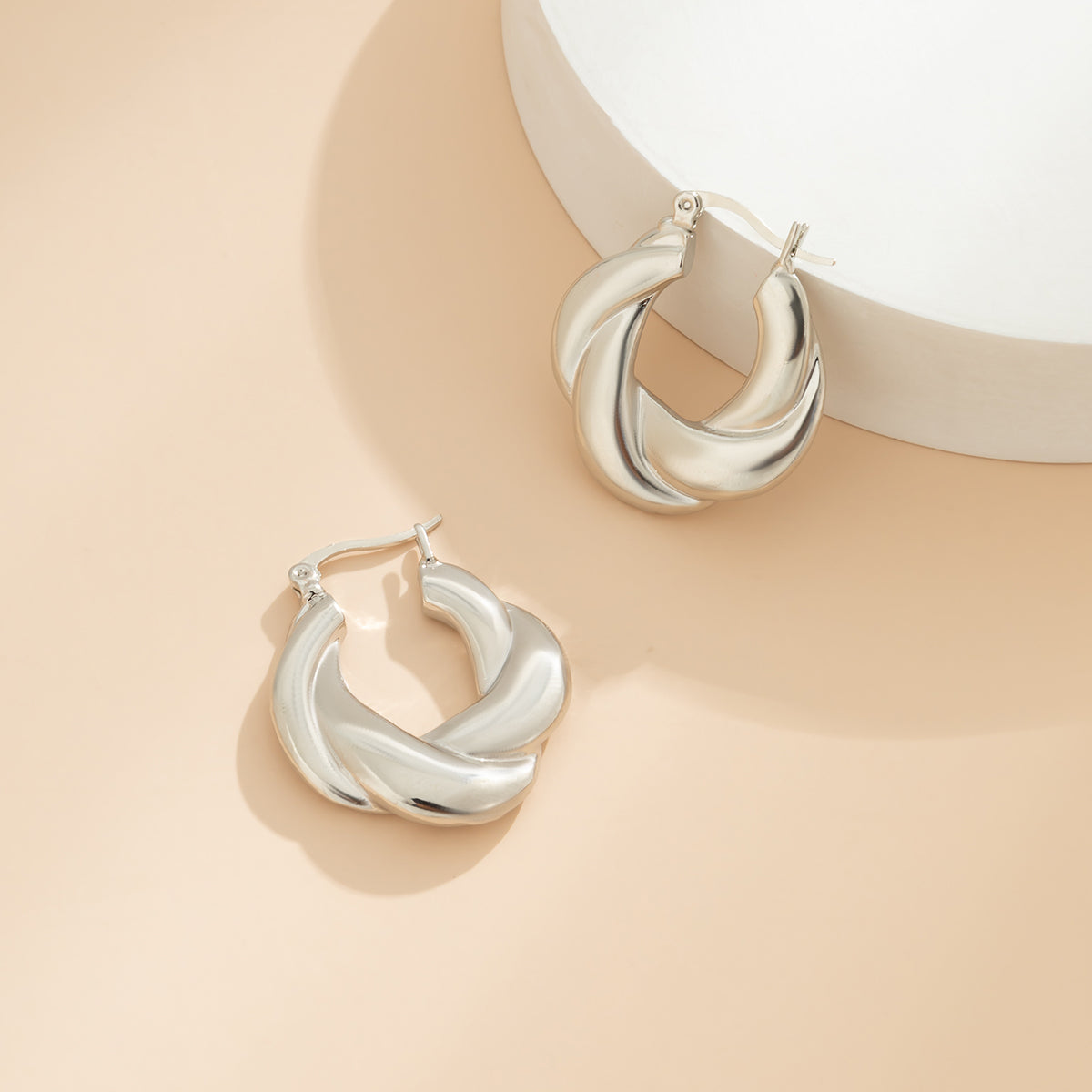 Silver-Plated Twist-Accent Huggie Earrings