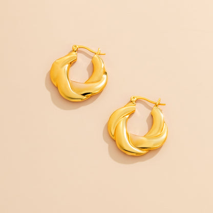 18K Gold-Plated Twist-Accent Huggie Earrings, gold huggie earrings, vintage-inspired design, lifestyle look