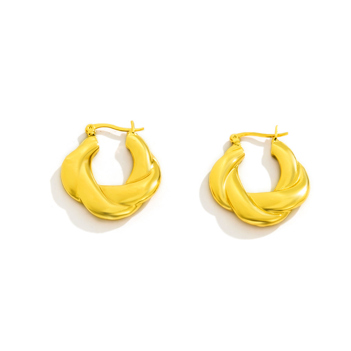 18K Gold-Plated Twist-Accent Huggie Earrings, gold huggie earrings, vintage-inspired design, front view