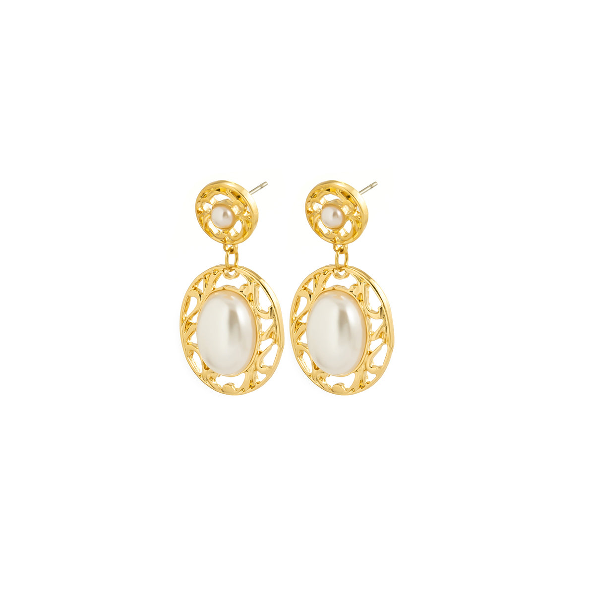 Pearl and 18K Gold-Plated Filigree Drop Earrings, gold drop earrings for women, botanical inspired, styled look