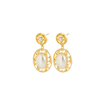 Pearl and 18K Gold-Plated Filigree Drop Earrings, gold drop earrings for women, botanical inspired, styled look