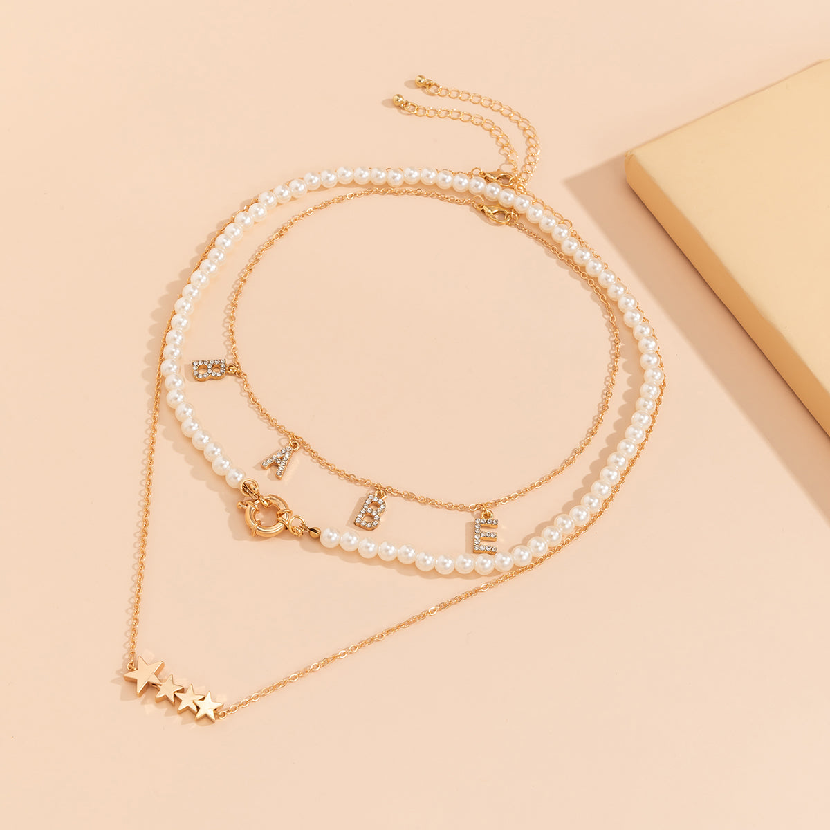 Pearl and Cubic Zirconia 18K Gold-Plated 'Babe' Star Necklace Set, jewelry gift sets for women, side view
