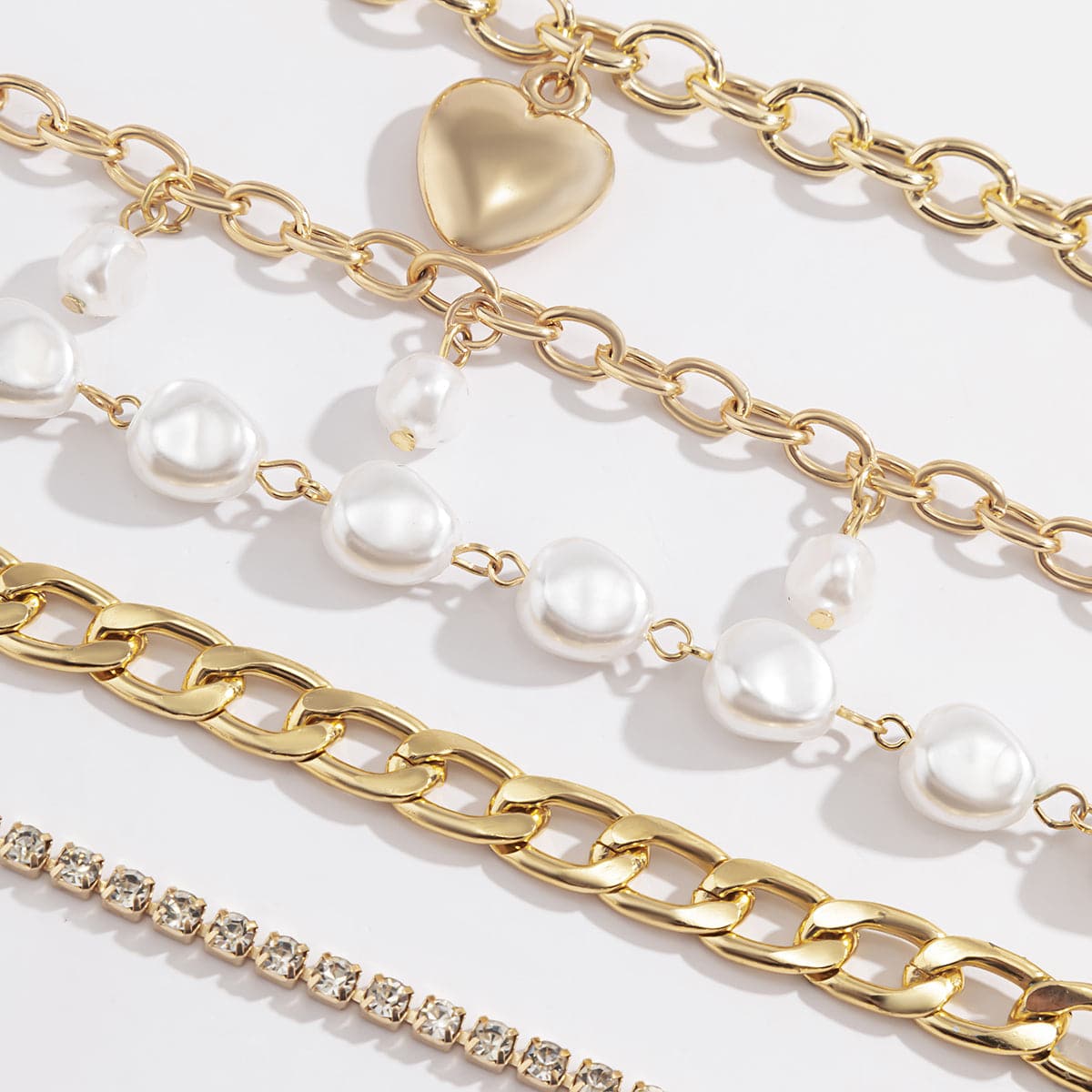 Pearl & Cubic Zirconia 18K Gold-Plated Heart Bracelet Set