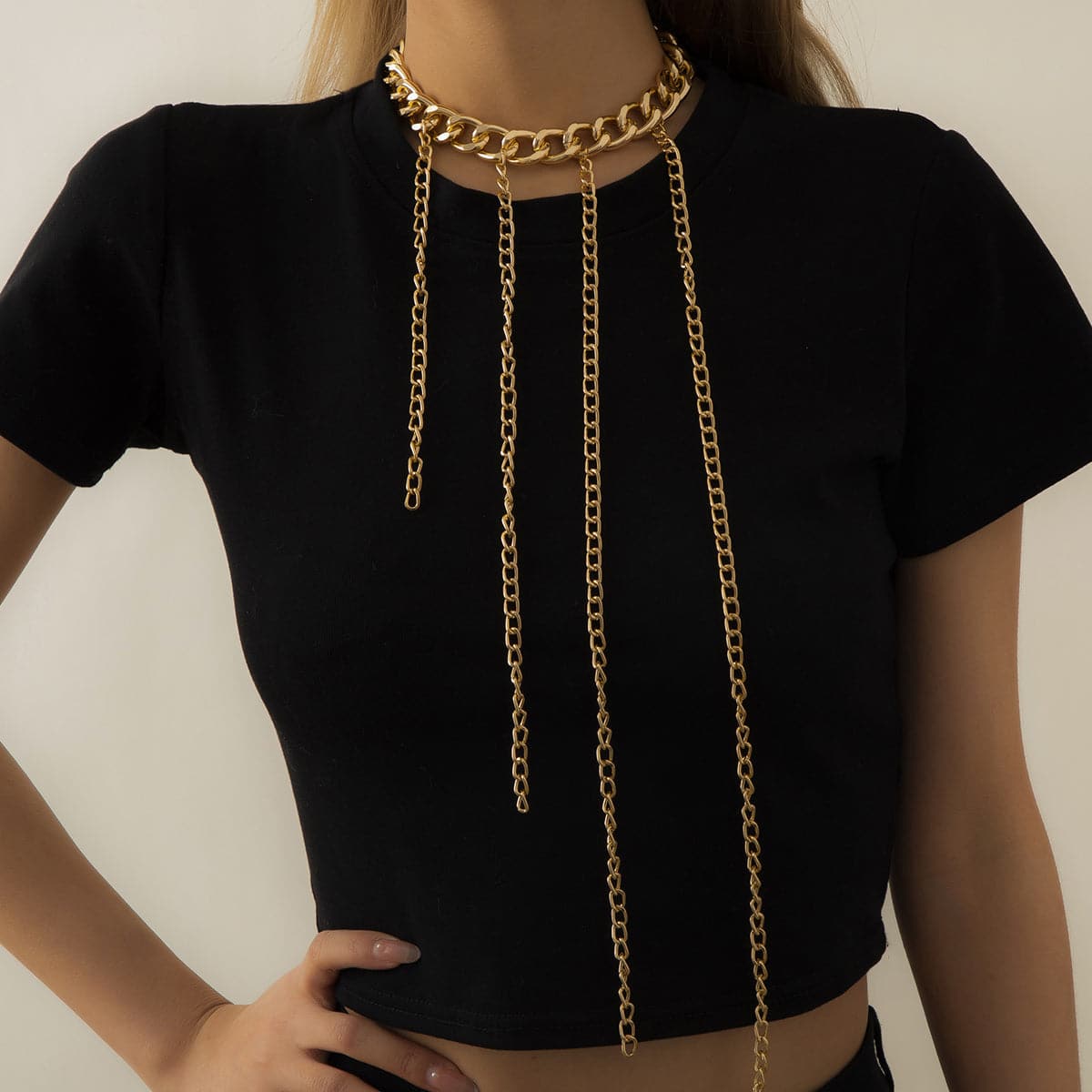 18K Gold-Plated Tassel Necklace, gold pendant necklace for women, botanical inspired, front view