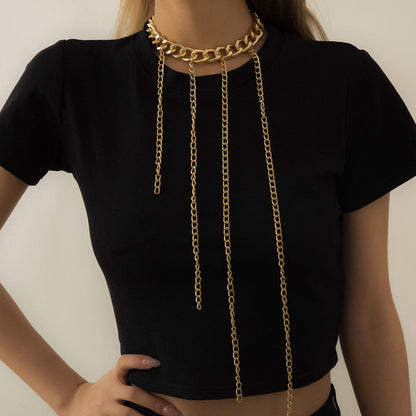 18K Gold-Plated Tassel Necklace, gold pendant necklace for women, botanical inspired, front view