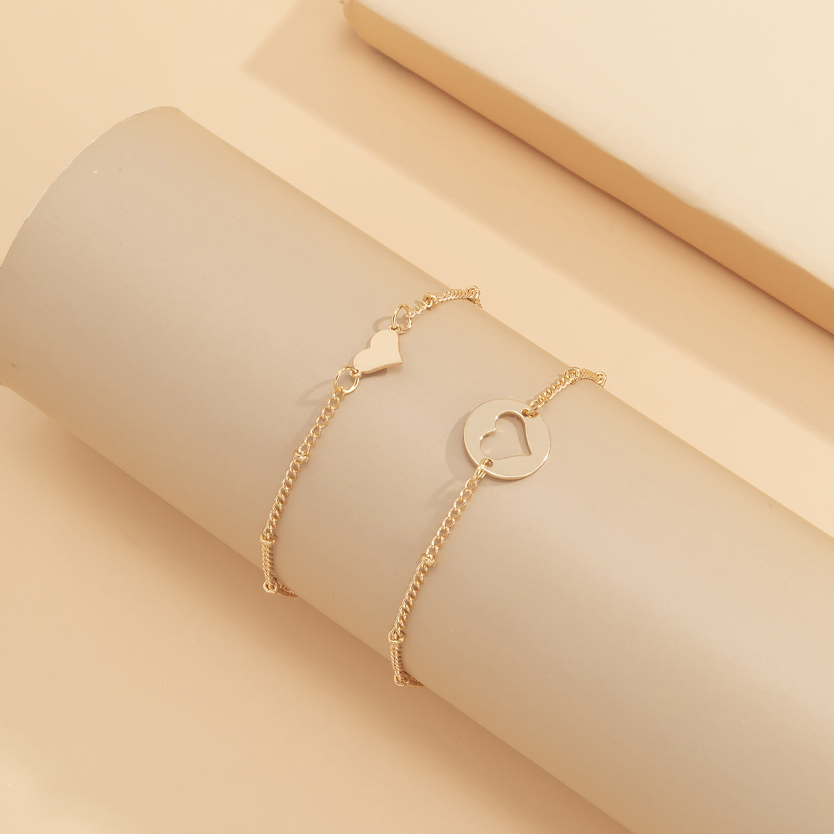 18K Gold-Plated Openwork Heart Charm Bracelet Set