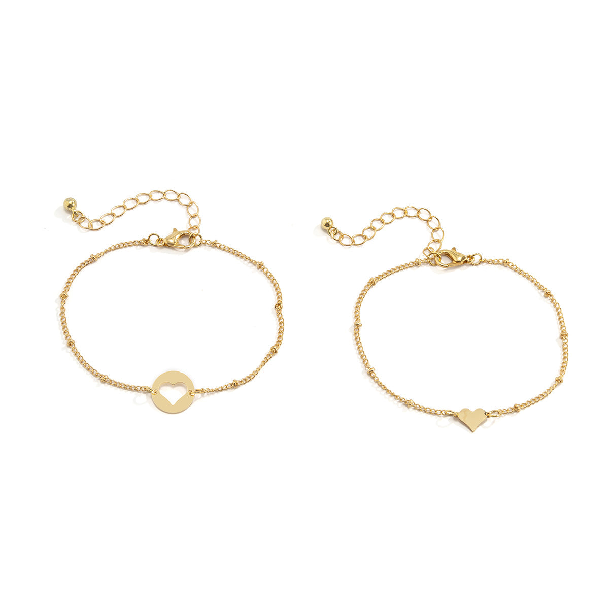 18K Gold-Plated Openwork Heart Charm Bracelet Set