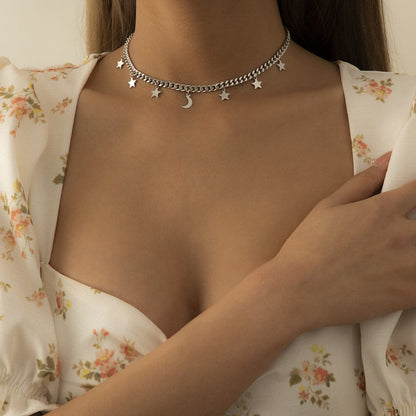 Silver-Plated Celestial Station Choker Necklace, chunky silver choker necklace, vintage-inspired design, side view