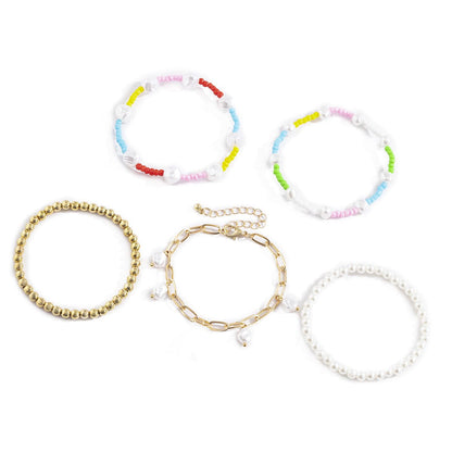 Blue Howlite and Pearl Color Block Beaded Stretch Bracelet Set, jewelry gift sets for women, lifestyle look