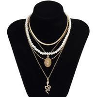 Imitation Pearl & 18K Gold-Plated Snake Pendant Necklace Set