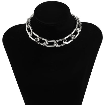 Silver-Plated Open Hexagon Choker Necklace, chunky silver choker necklace, botanical inspired, detail close-up