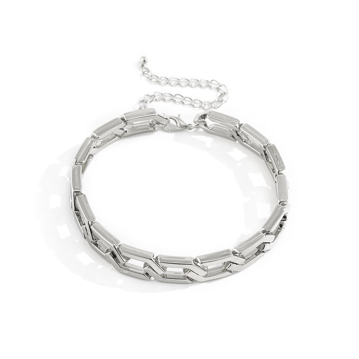 Silver-Plated Open Hexagon Choker Necklace, chunky silver choker necklace, botanical inspired, lifestyle look