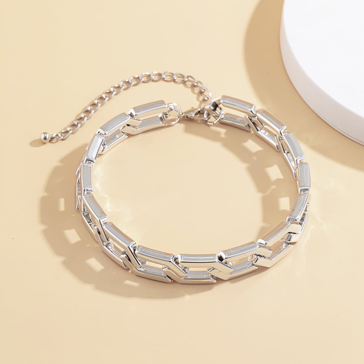 Silver-Plated Open Hexagon Choker Necklace, chunky silver choker necklace, botanical inspired, styled look