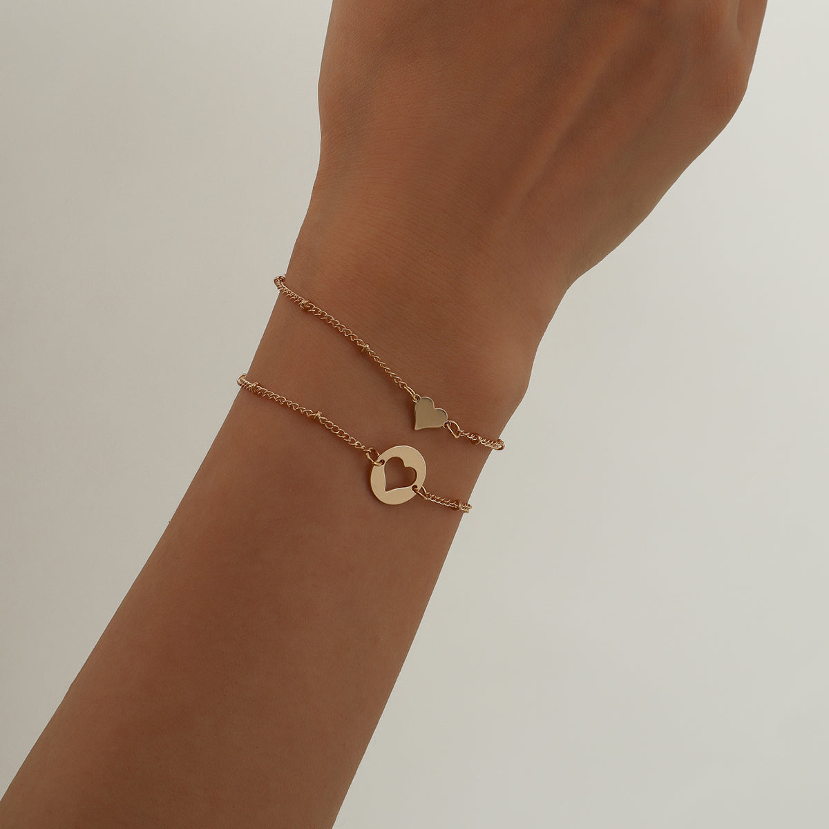 18K Gold-Plated Openwork Heart Charm Bracelet Set