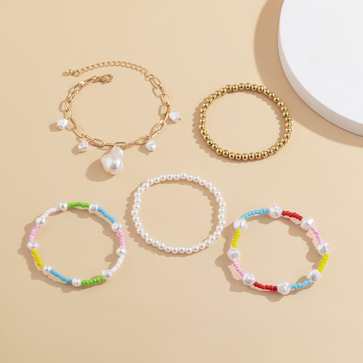 Blue Howlite and Pearl Color Block Beaded Stretch Bracelet Set, jewelry gift sets for women, styled look