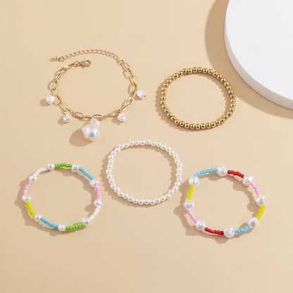 Blue Howlite and Pearl Color Block Beaded Stretch Bracelet Set, jewelry gift sets for women, styled look