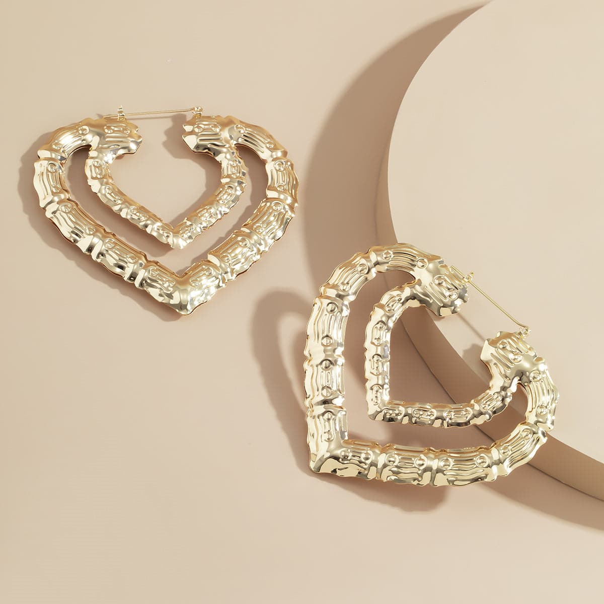18K Gold-Plated Bamboo Layered Heart Hoop Earrings